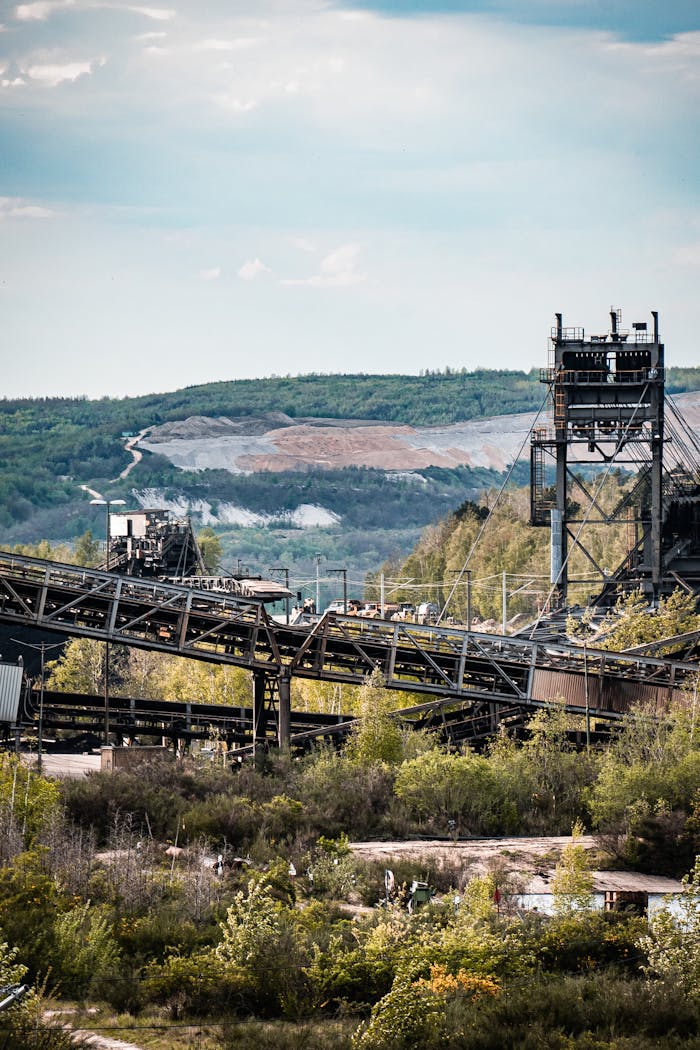 A view of an industrial plant surrounded by greenery, highlighting environmental impacts.
